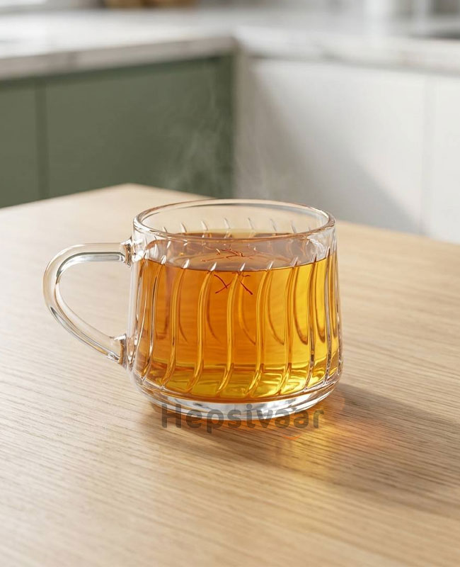 لیوان کریستالی دسته دار شیار دار  لیوان شیشه‌ای شفاف ۶ عددی gh409